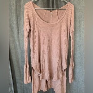 Free People Ventura Thermal Top Waffle Knit Long Sleeve Tan High Low Sz Small